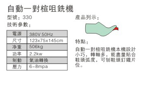 自動一對楦咀銑機 - 參數(shù)